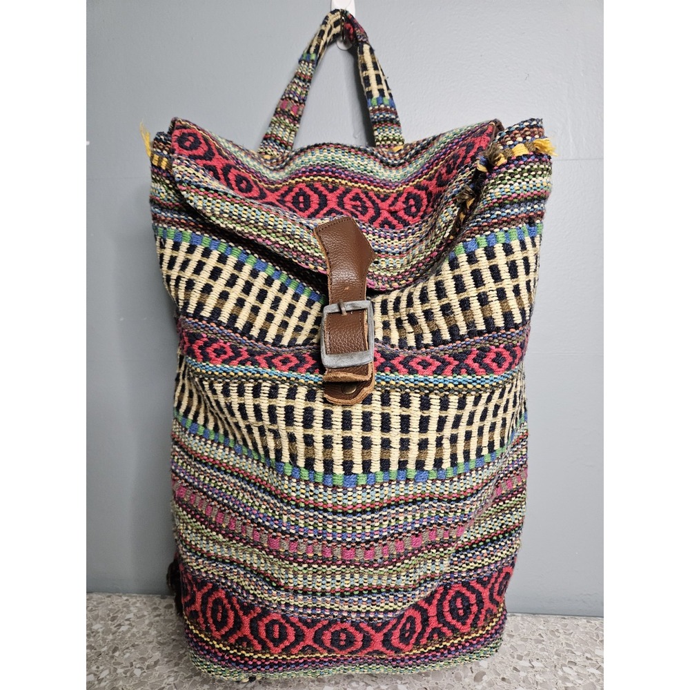 World Market Woven Backpack Multicolor 13" x 15' Read